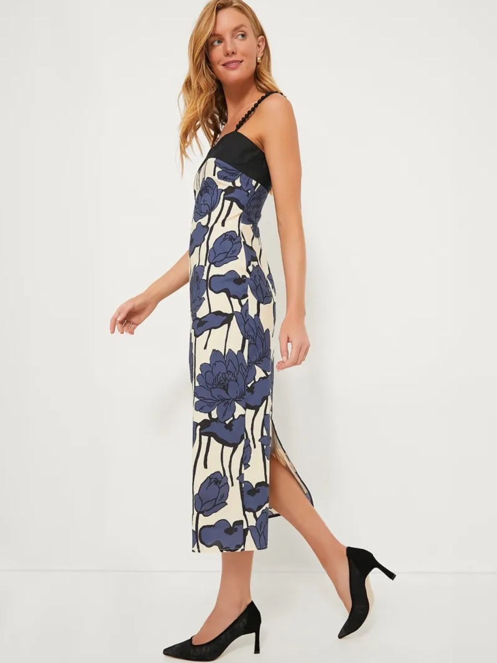 Tuckernuck Hyacinth House Cecily Cream Navy Floral Midi Dress Bead Straps XXL - Picture 3 of 11
